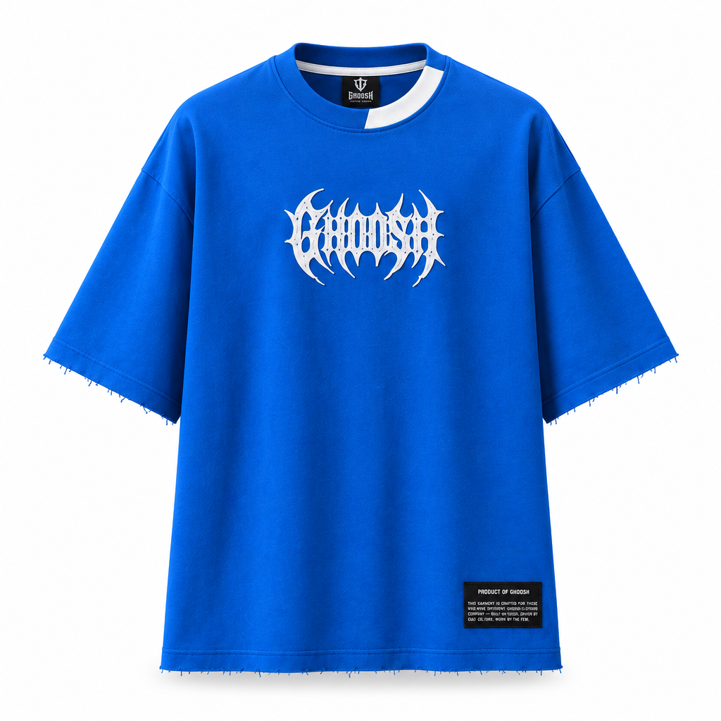 Blue GHOOSH tee front mockup