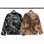 Pack of two oversized long sleeve shirts, black Dragon and beige Eagle, on white background