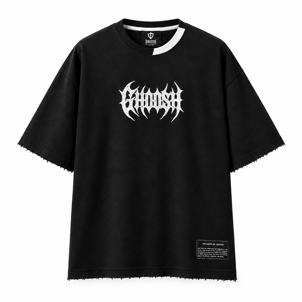 Kam fraying wala black tee front