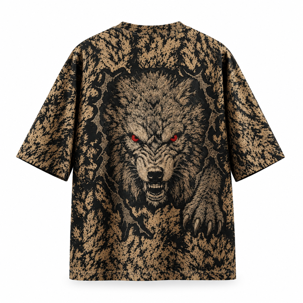 Wolf artwork T-shirt back mockup